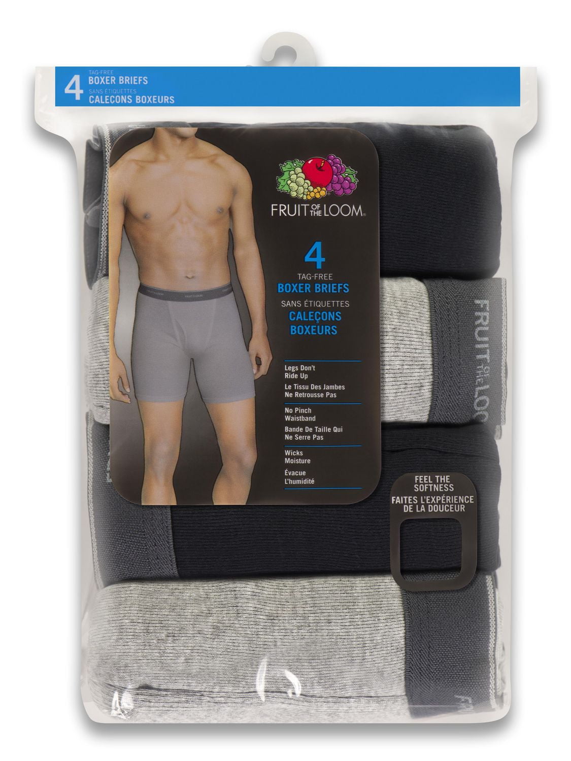 Fruit of the Loom Men's Black & Grey Boxer Briefs, 4-Pack