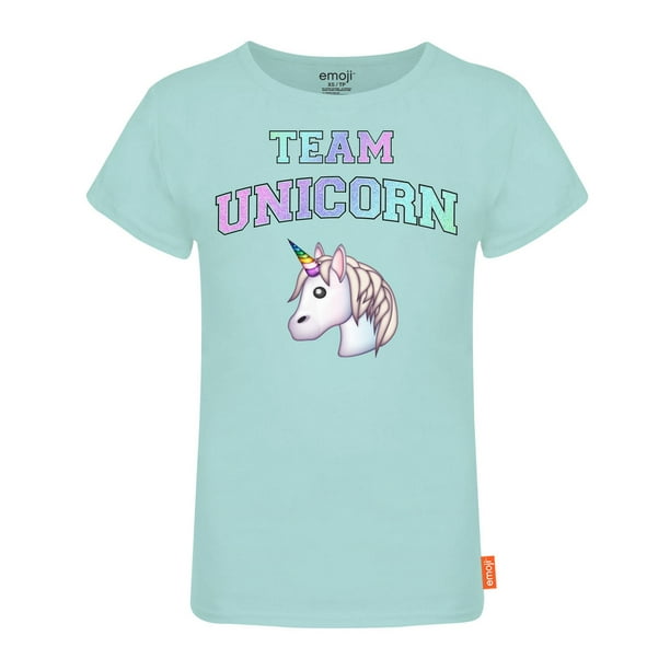 T-shirt « Team Unicorn » d'Emoji à encolure ras du cou et à manches courtes pour filles