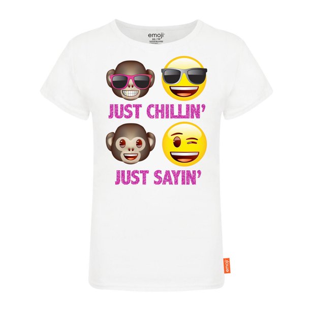 T-shirt « Chill and say » d'Emoji à encolure ras du cou et à manches courtes pour filles