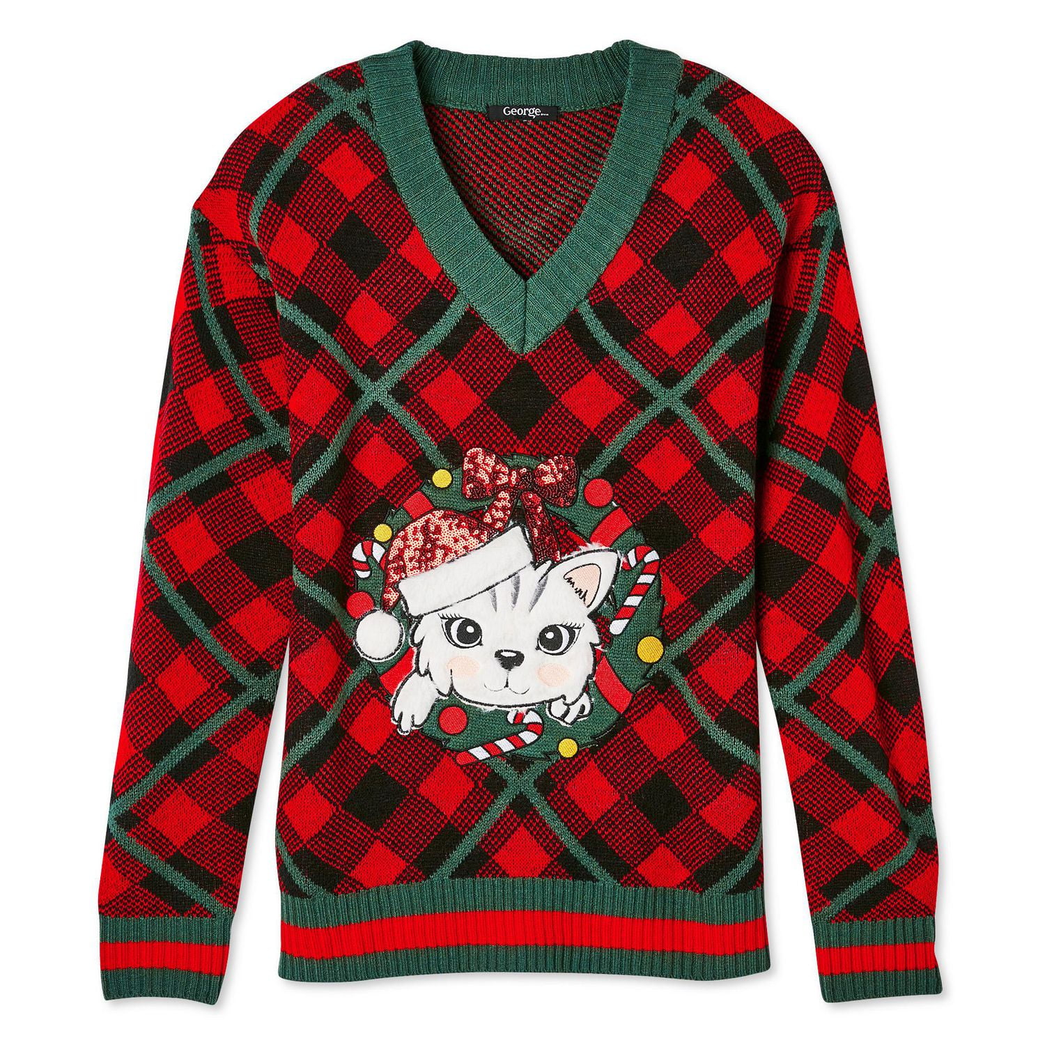 George Women's Happy Christmas Cat Sweater