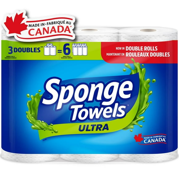 SpongeTowels Ultra Essuie-tout, Mesure-au-choix feuilles®, 3 = 6 rouleaux réguliers Absorbant. Pas à peu près