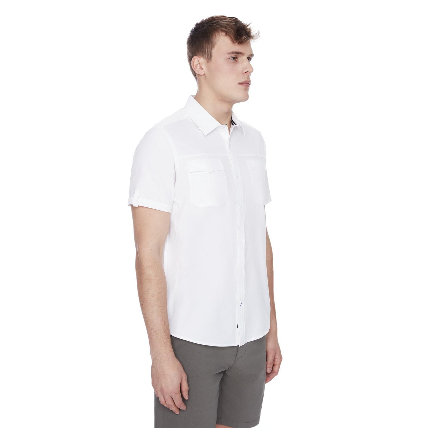 Dark Black Men's Short-Sleeve Button-Down Shirt, Sizes S-XXL