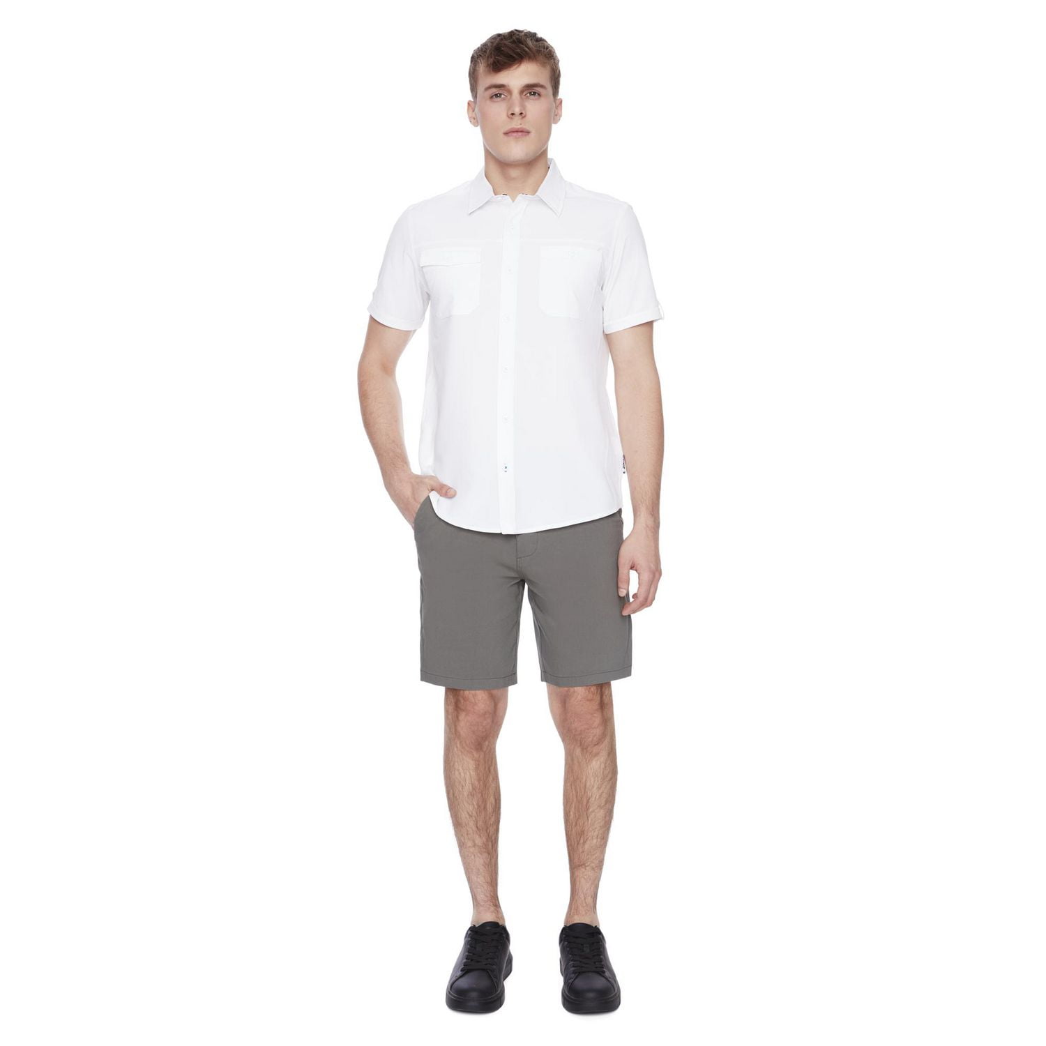 Dark Black Men's Short-Sleeve Button-Down Shirt, Sizes S-XXL