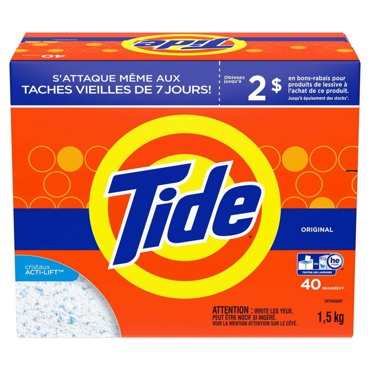 Tide HE Turbo Powder Laundry Detergent Original 40 Loads 1.6 kg