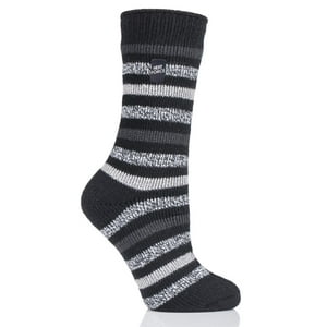Heat Force Women's Black/ Light Grey Multistripe Crew Sock 5-9