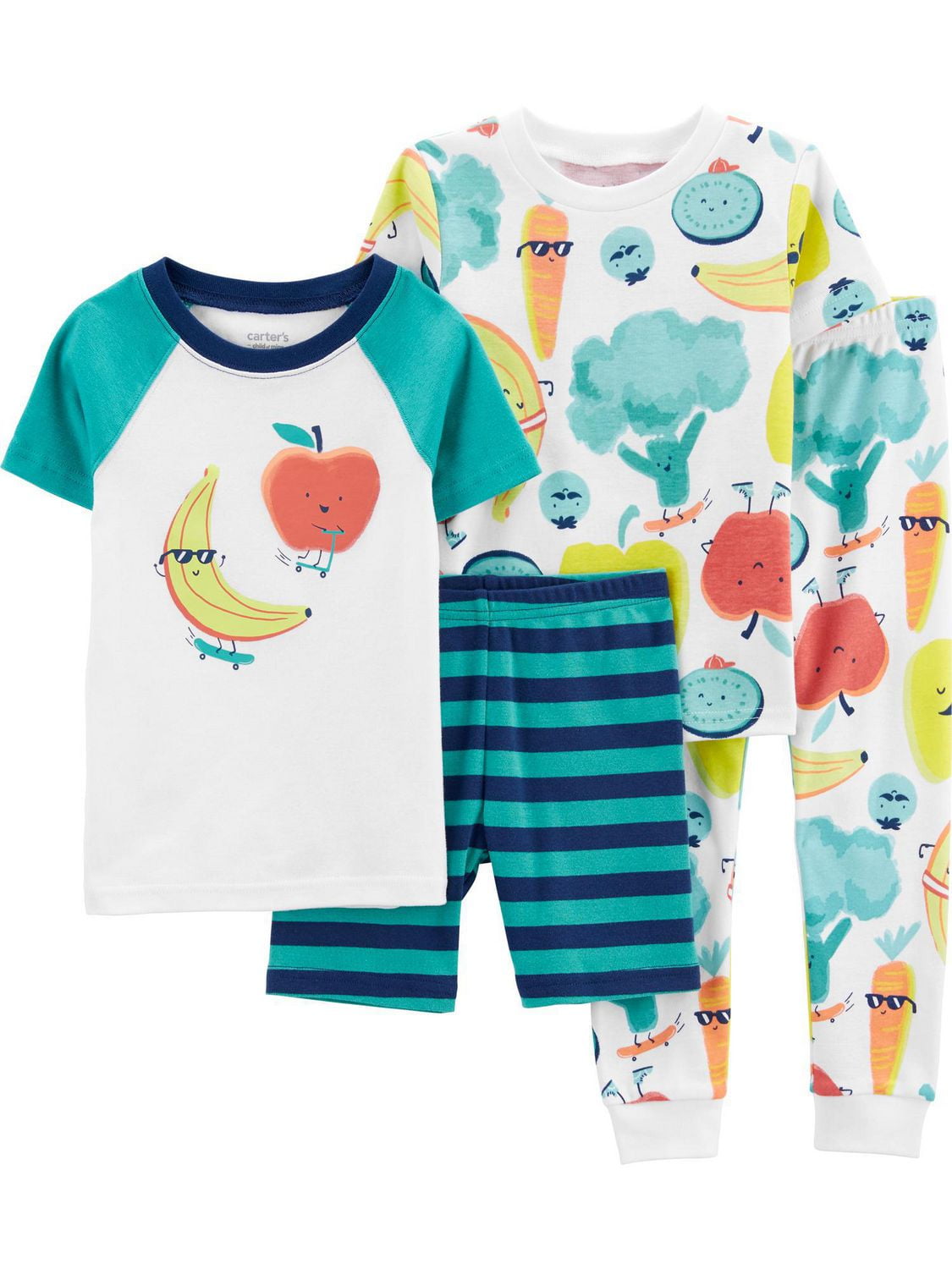 Child of Mine made by Carter's Baby Boy Cotton  4-piece Pajama - Green Veggie