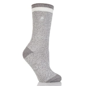 Heat Force Women's Light Grey/ Cream Contrast Heel & Toe Twist Crew Sock 5-9