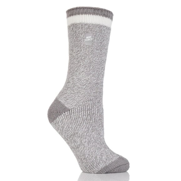 Chaussettes mi-mollet chinées avec talon et pointe contrastés pour femmes Heat Force, tailles 5 à 9, anthracite et crème