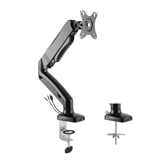 Rocelco Premium Height Adjustable Single Monitor Arm - Pneumatic Motion Assist Desk Mount - Fits 13" - 27" LCD-LED Screens up to 14.3 lbs - Universal VESA Computer Stand