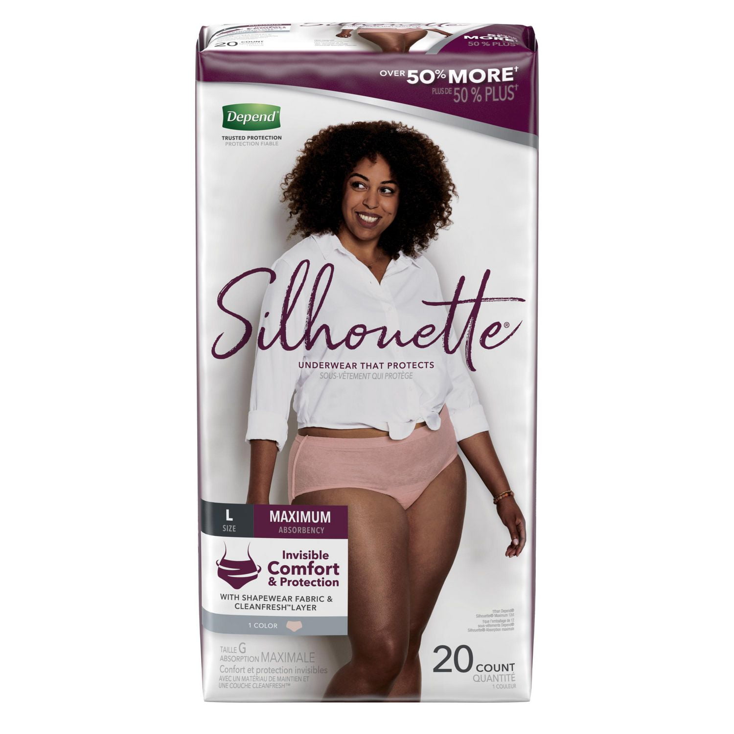 Depend Silhouette Adult Incontinence Underwear for Women, Maximum  Absorbency, Large, Pink, 20 Count, DPD SIL MAX L 20