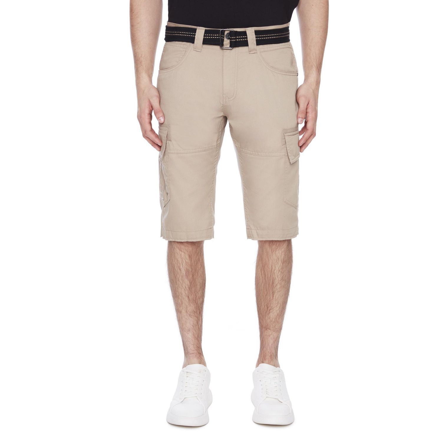 Dark Black Men's Belted Cargo Capri Short - Beige Mix, Sizes 30-40