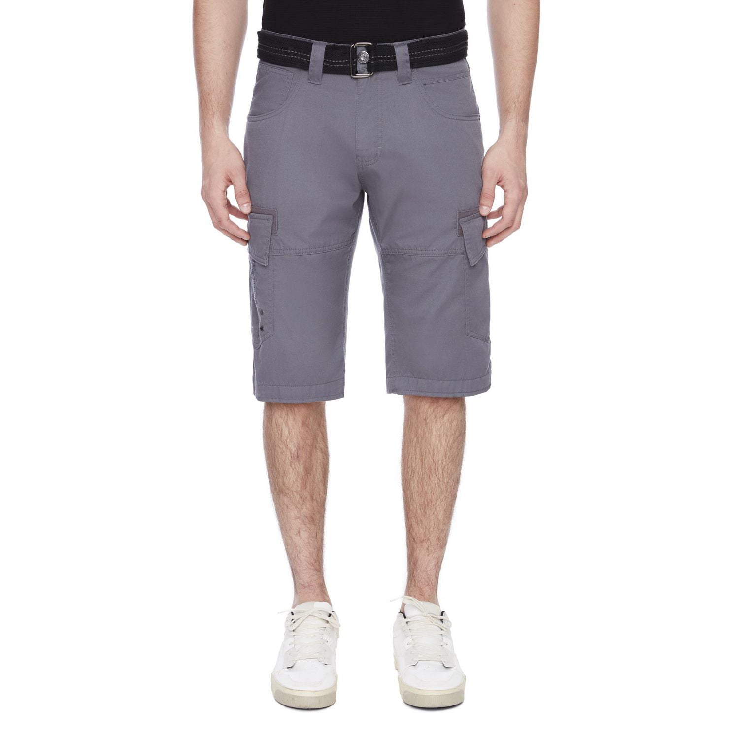 Dark Black Men's Belted Cargo Capri Short - Grey, Sizes 30-40