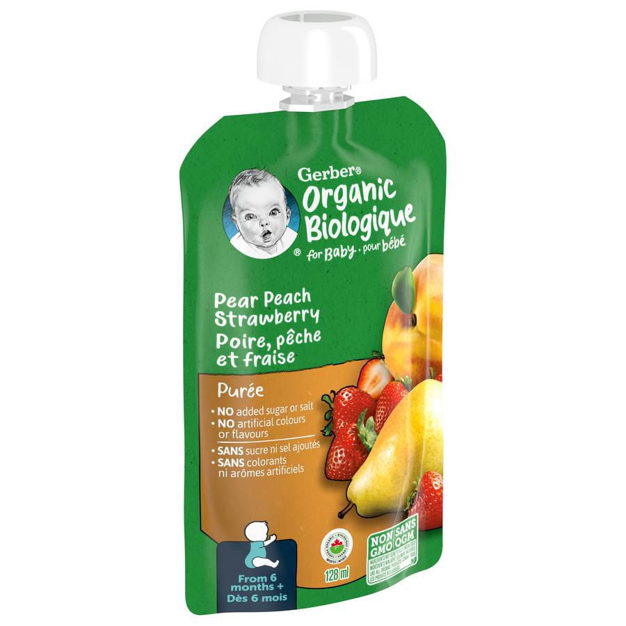 GERBER Organic Purée, Pear Peach Strawberry, Baby Food, 128 ml, 128 ML 