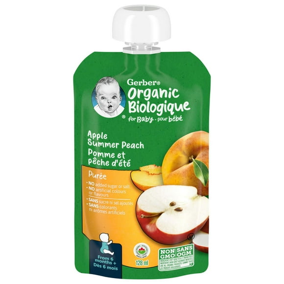 GERBER Organic Purée, Apple Summer Peach, Baby Food, 128 mL