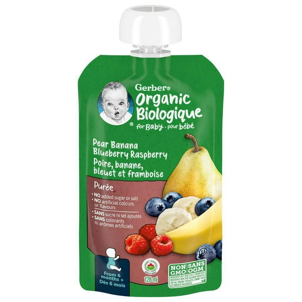 GERBER Organic Purée, Pear Banana Blueberry Raspberry, Baby Food, 128 ml, 128 ML Walmart.ca