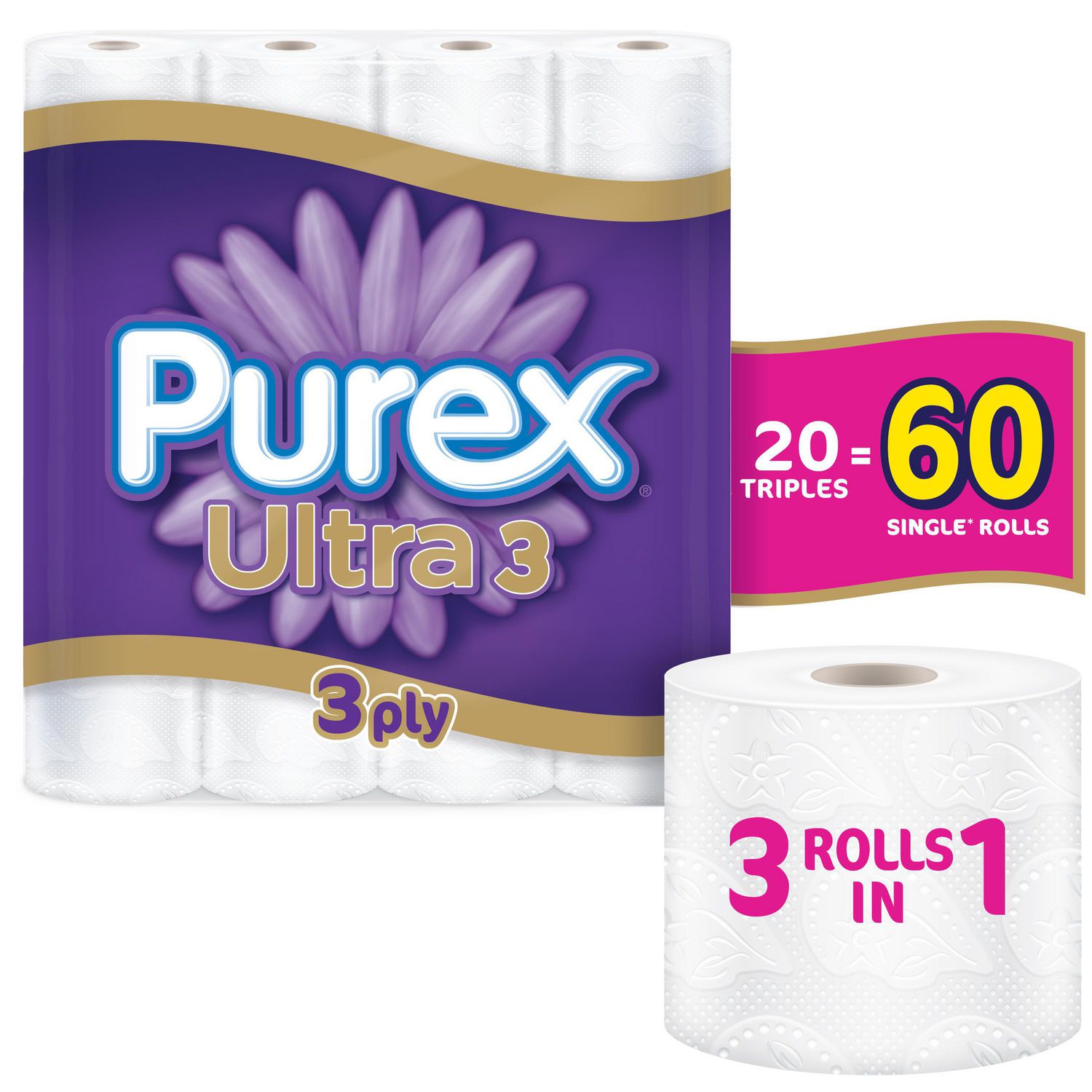 Purex Ultra 3 Ply Soft And Thick Toilet Paper Hypoallergenic And Septic
