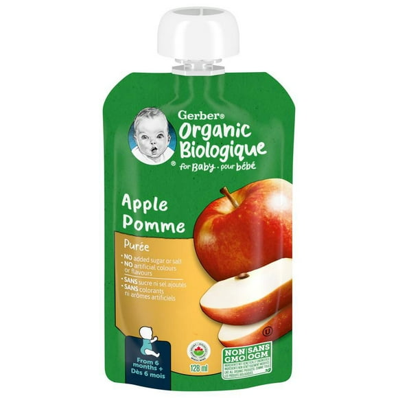 GERBER Organic Purée, Apple, Baby Food, 128 ml, 128 ML