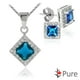 Pendentif et boucles d'oreilles Pure en forme de diamant en argent sterling avec ZC aquamarine carré, et une chaîne de 18 po – image 1 sur 3