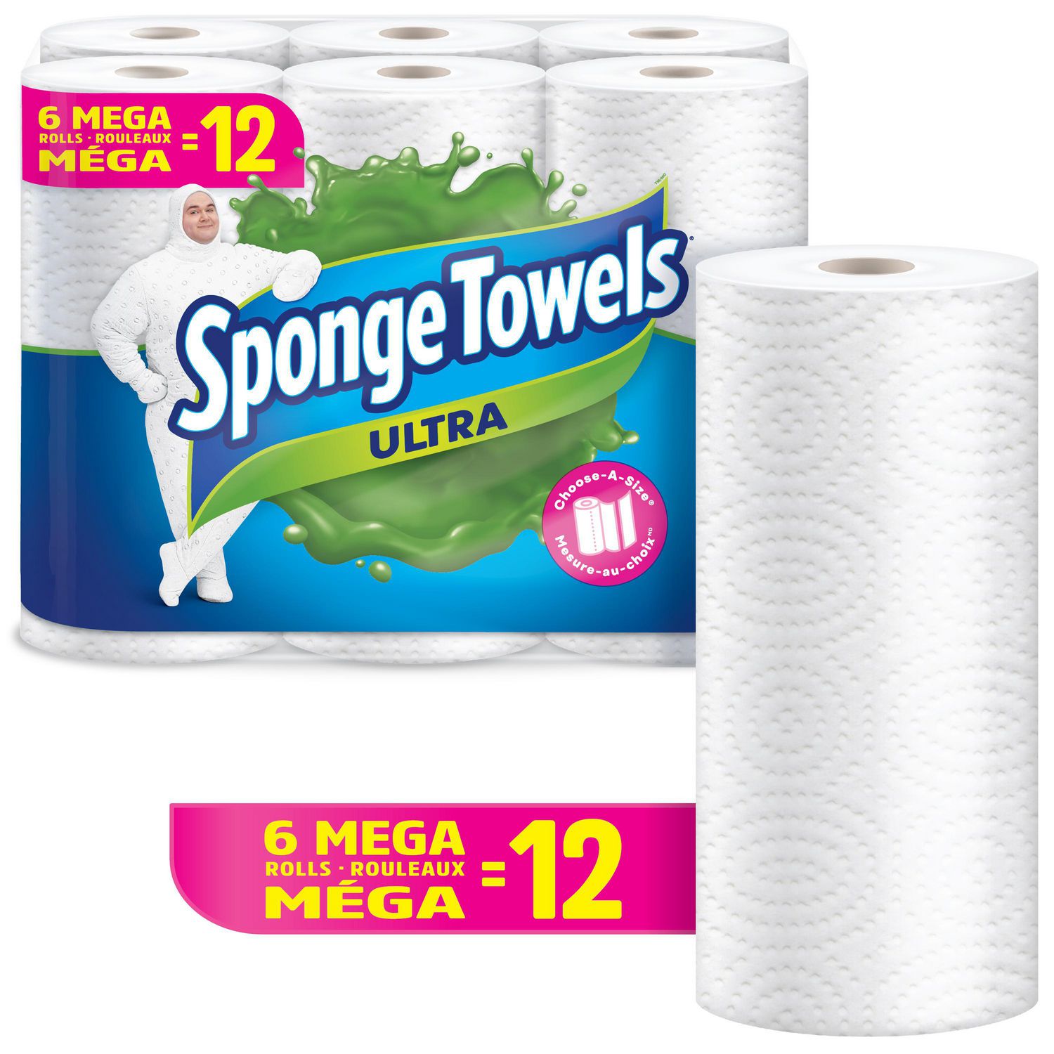 SpongeTowels Ultra Paper Towel, ChooseASize Sheets, 6 Mega Rolls = 12