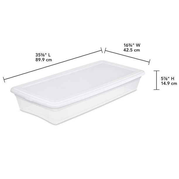 Boîte de rangement dessous de lit blanc transparent avec couvercle 28L
