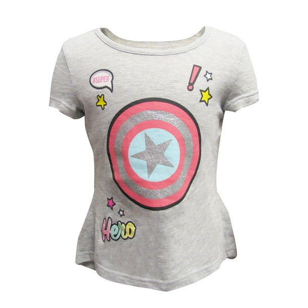 T-shirt haut-bas « Hero Shield » de Marvel Classic à manches courtes pour filles