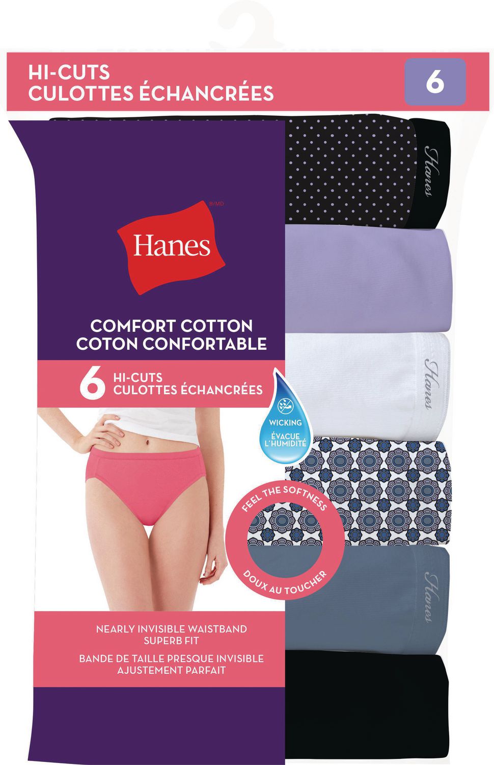 Hanes Women's Nylon High Cut Panties Multi-Packs, 6 Pack-Brief Assorted, 6  at  Women's Clothing store