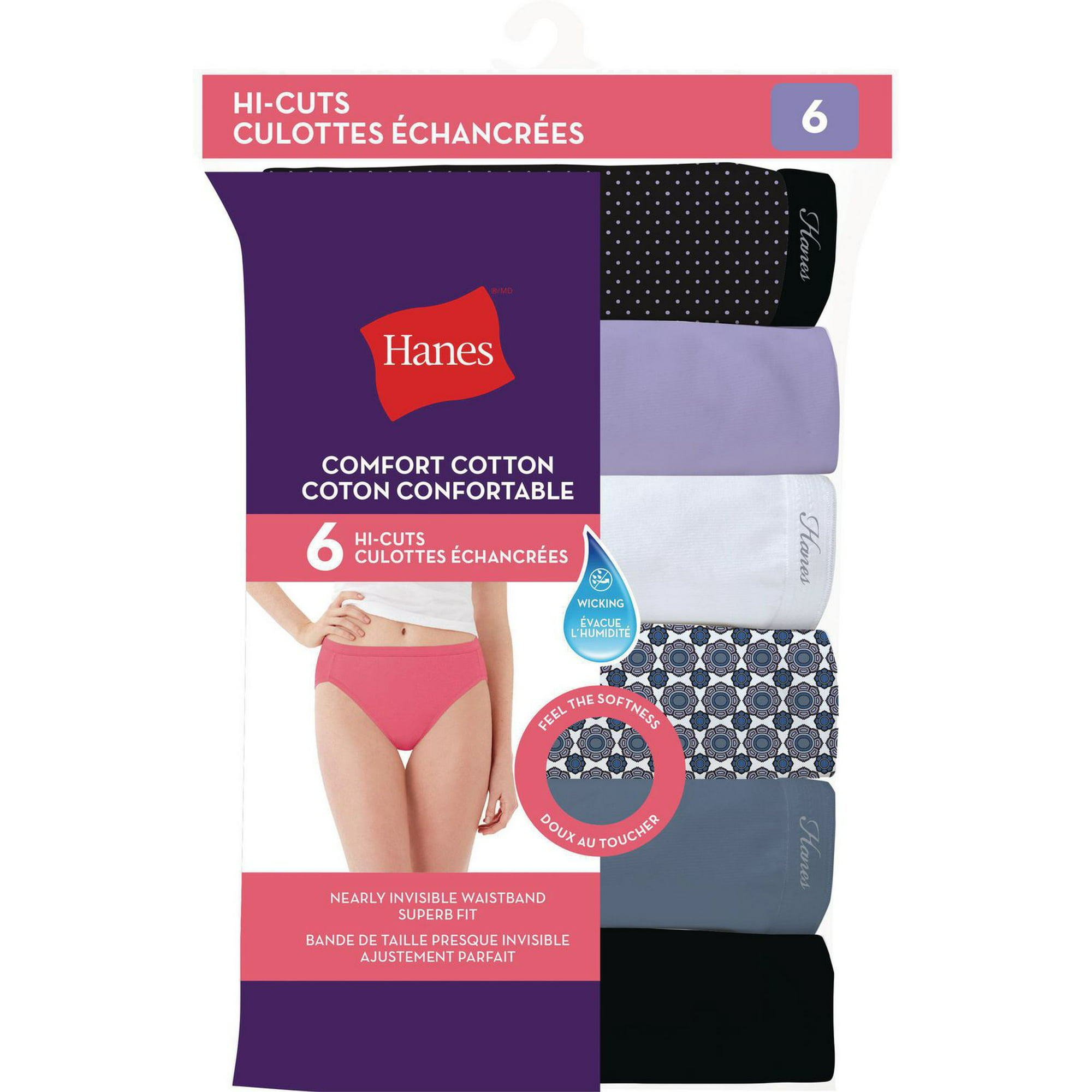 Hanes Women's Hi-Cut Cotton Brief - Pack of 6, Sizes: M-XL 