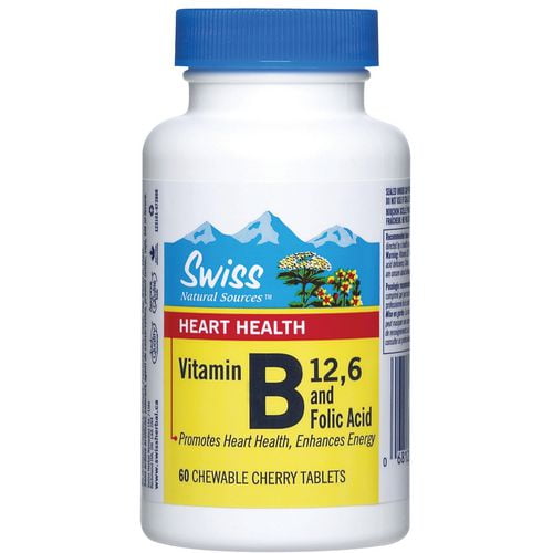 Swiss Natural - Vitamines B12, B6 et acide folique saveur de cerise comprimés masticables 60