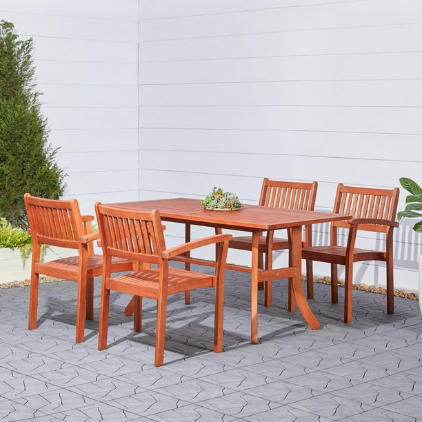 Malibu Outdoor Patio 5piece Wood Dining Set with Stacking Chairs