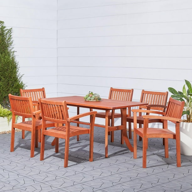 Malibu Ensemble de table à dîner de plein air en bois 7 pièces avec chaises pliantes