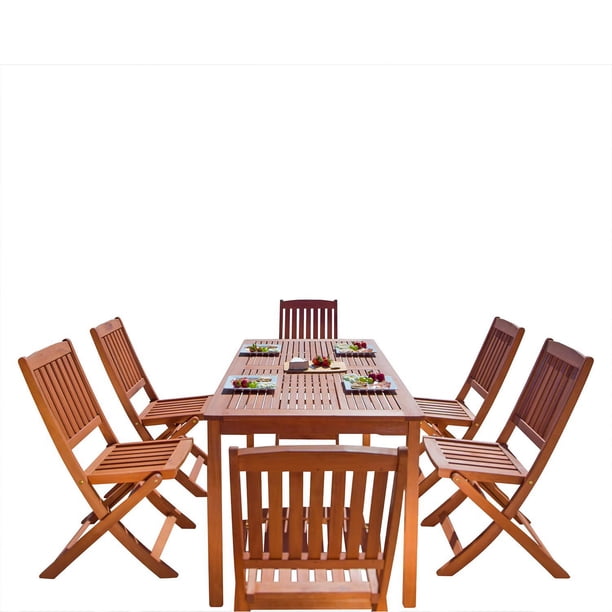 Malibu Outdoor 7-piece Wood Patio Dining Set with Folding Chairs ...