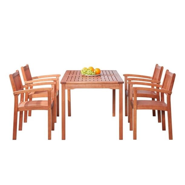 Ensemble de table et chaises à manger se composant de 5 pièces en bois pour patio extérieur Malibu avec Chaises Empilables