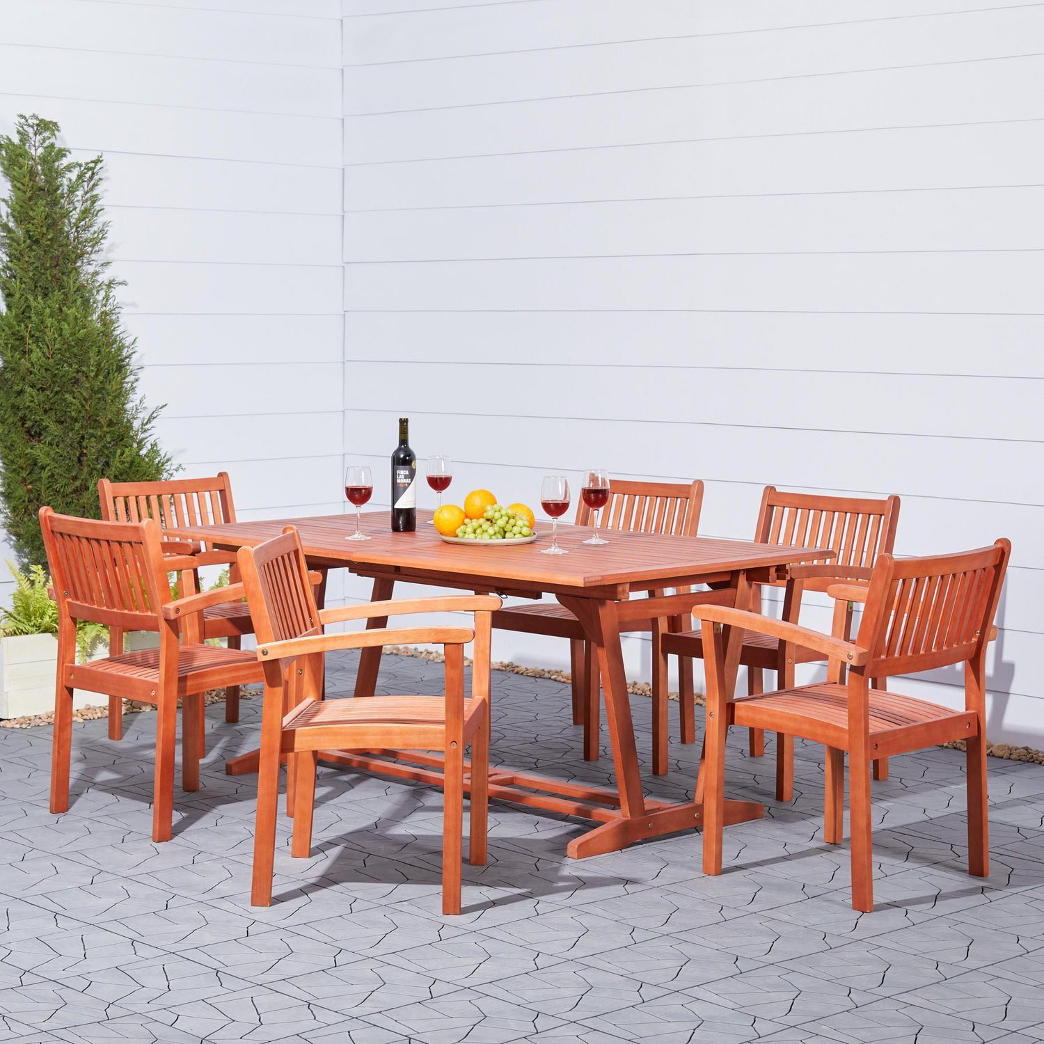 Malibu Outdoor 7piece Wood Patio Dining Set with Extension Table