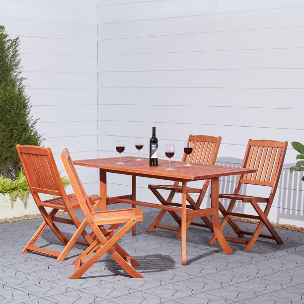 Malibu Outdoor 5piece Wood Patio Dining Set with Curvy Leg Table