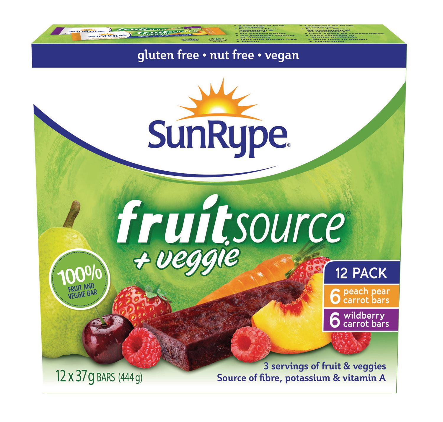 SunRype FruitSource Veggie 100 Fruit and Vegetable Bar Snack Variety