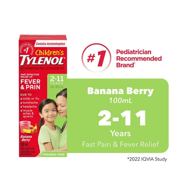 Tylenol Children's Medicine for Fever & Pain, Banana Berry Liquid, 100