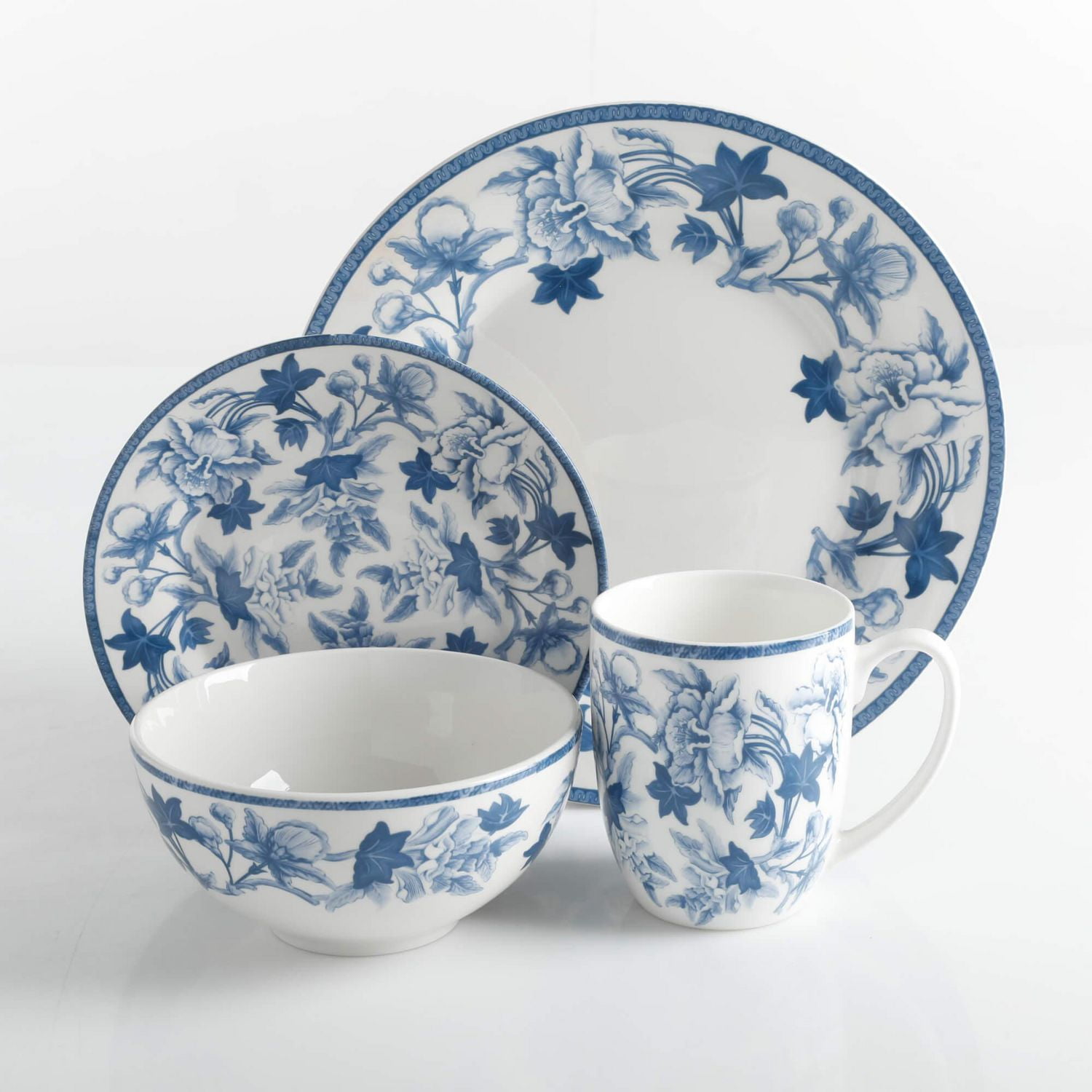 Martha Stewart Goodale 16 Piece Vintage Blue Dinnerware Set Fine Ceramic Walmart