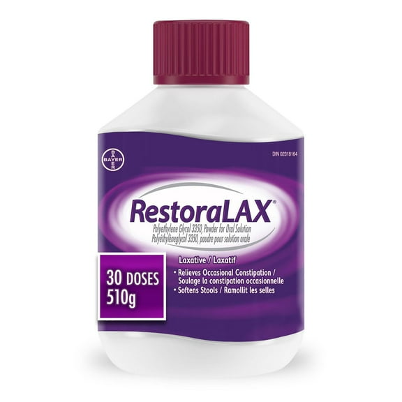 RestoraLAX Powder Stool Softener Laxative - Effective Constipation Relief for Adults, No Taste, No Grit, No Gas, No Bloat, No Cramps, No Sudden Urge, 30 Doses, 510 Grams