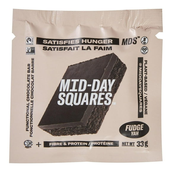 Mid-Day Squares Fudge Yah Plant-Based Functional Chocolate Bar, 33 g