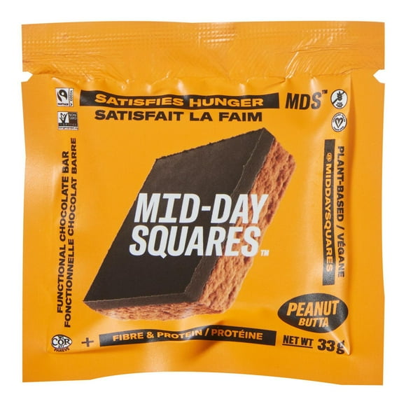 Mid-Day Squares Peanut Butta Plant-Based Functional Chocolate Bar, 33 g
