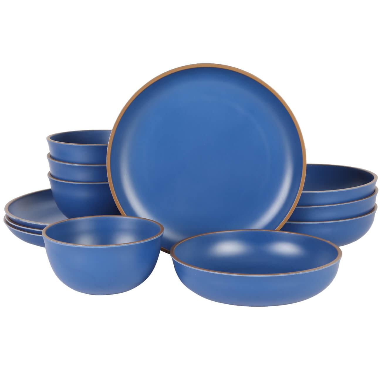 Gibson Home Rockabye 12 Piece Double Bowl Melamine Dinnerware Set Matte Blue Walmart