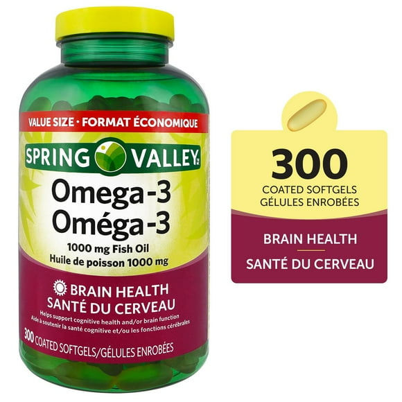 Spring Valley Coated Omega-3 Fish Oil 1000 mg, 300 Coated Softgels