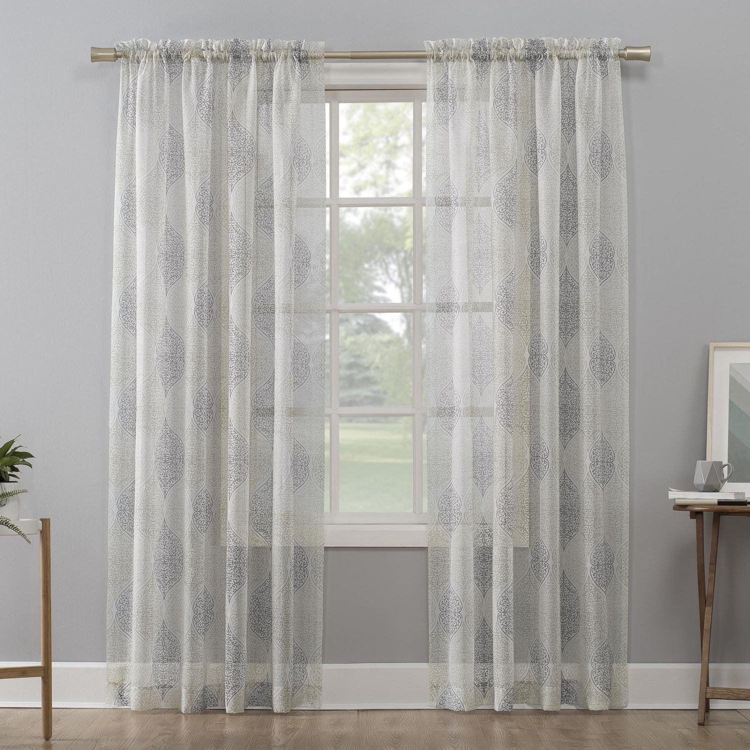 Mainstays Medallion Sheer Voile Curtain Panel Pair, Sheer, medallion print  