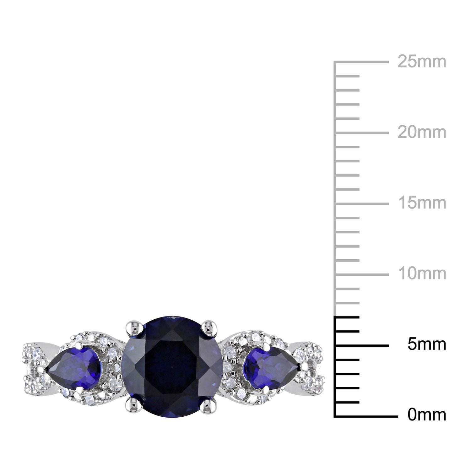 Tangelo 2.33 Carat T.G.W. Created Blue Sapphire And 0.17 Carat T.W. Diamond Sterling Silver Three Stone Engagement Ring