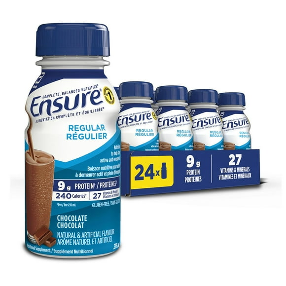 Ensure Regular, Nutritional Supplement Shake Value Pack, Nutrition To Stay Active And Energetic, Chocolate, 24 x 235-mL Bottles