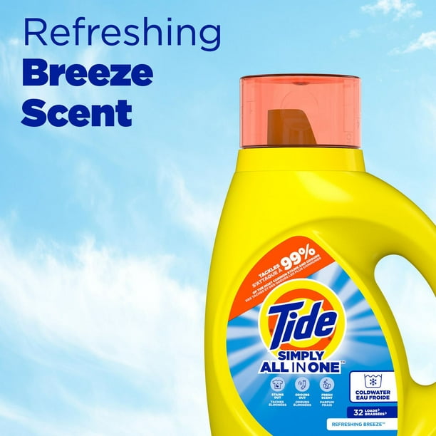 Détergent à lessive liquide Tide Simply Clean & Fresh, parfum Refreshing  Breeze 74 brassées 3,4 L 