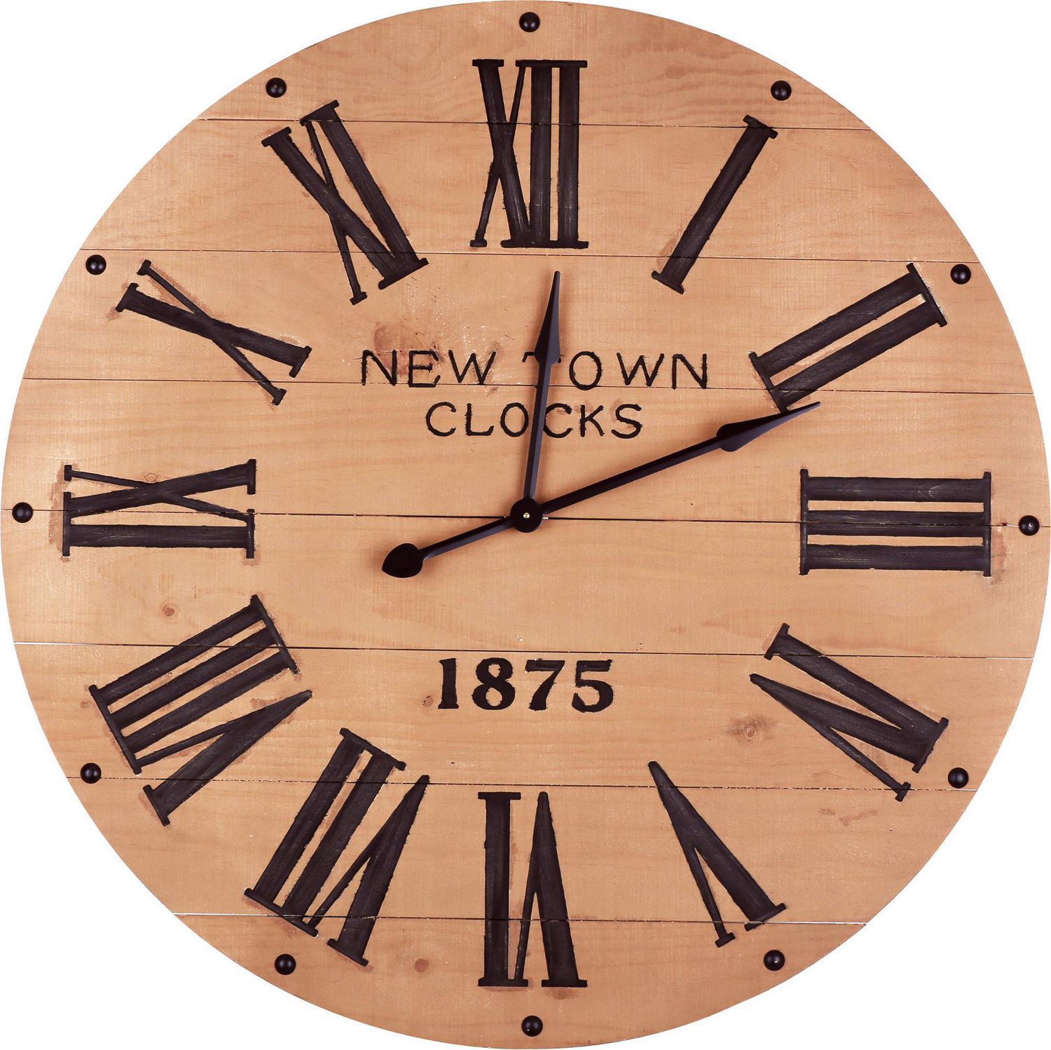 Horloge murale en bois ronde analogique chiffres romains Vintage horloge