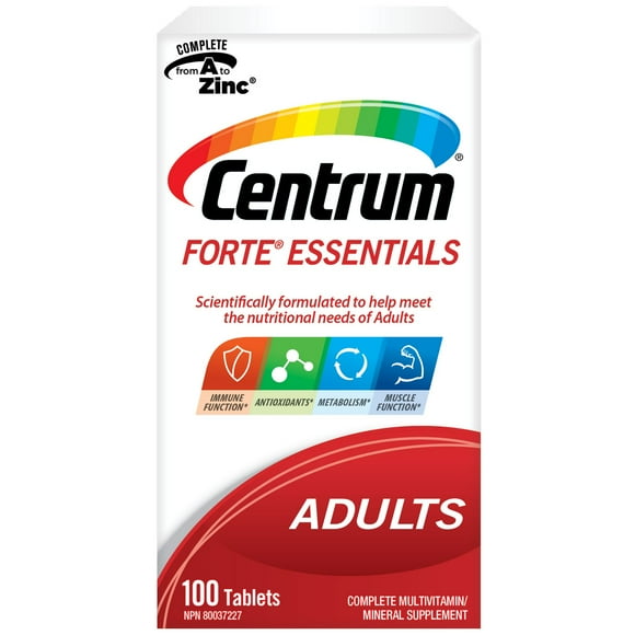 Centrum Forte Essentials Adult Multivitamin and Multimineral Supplement Tablets, 100 Count, 100 Tablets