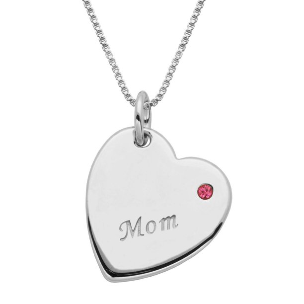 PAJ Pendentif PAJ en forme de cœur « Mom » en argent sterling avec pierre du rhin rose