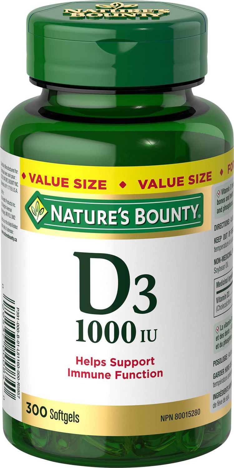 NATURE'S BOUNTY Vitamin D3, Supports Immune Function, Aids Development of Bones And Teeth, Helps Absorption of Calcium And Phosphorus, Exclusive Value Size, Softgels 300.0 count, 300 Softgels